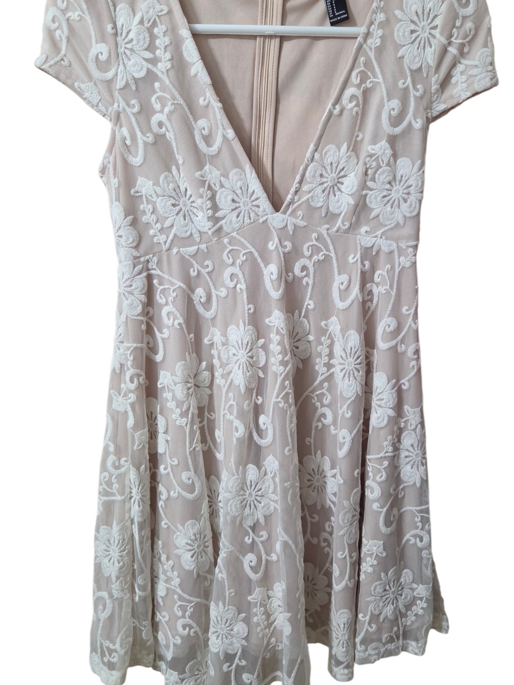 Forever 21 Nude Midi Dress with White Floral Lace
